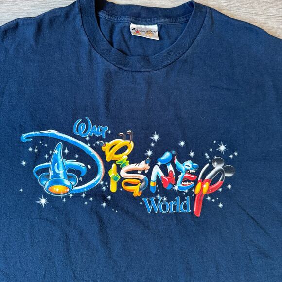 Y2K Walt Disney World Shirt Stitch Goofy Mickey Script Adult XXL Blue Short Slve - Picture 3 of 6